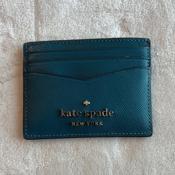 Kate Spade Staci Small Slim Card Holder Saffiano Leather Peacock Teal - Picture 2 of 6
